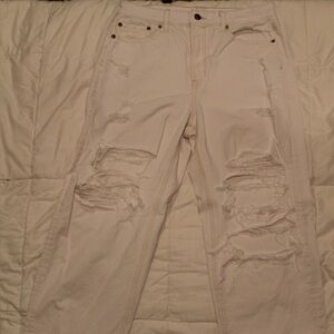 American Eagle Outfitters Light Beige Ripped Straight Leg Jeans